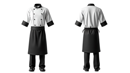 Chef Uniform Front and Back View Isolated on Transparent Background