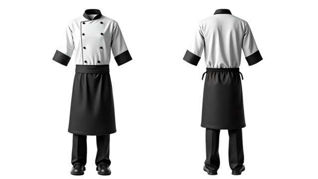 Chef Uniform Front and Back View Isolated on Transparent Background