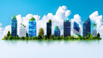 Obraz premium Sustainable city skyline with green spaces on modern buildings