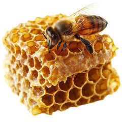  Macro block fresh bee hive with flower isolated on transparent background
