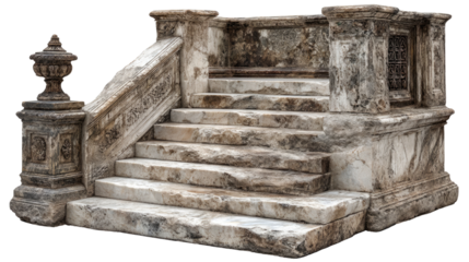 Ancient Stone Stairway: A weathered stone stairway, steeped in history, ascends towards an unseen destination, the steps worn smooth by time and adorned with classic architectural elements.