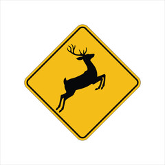 Deer crossing road sign warning drivers of wildlife in the area for safety