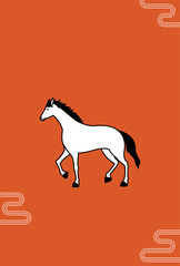 Obraz premium 2026年午年のシンプルな年賀状、とぐろを巻いた馬とエ霞の和風背景