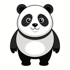 A large panda with a gentle smile walks directly towards the viewer against a white background.
