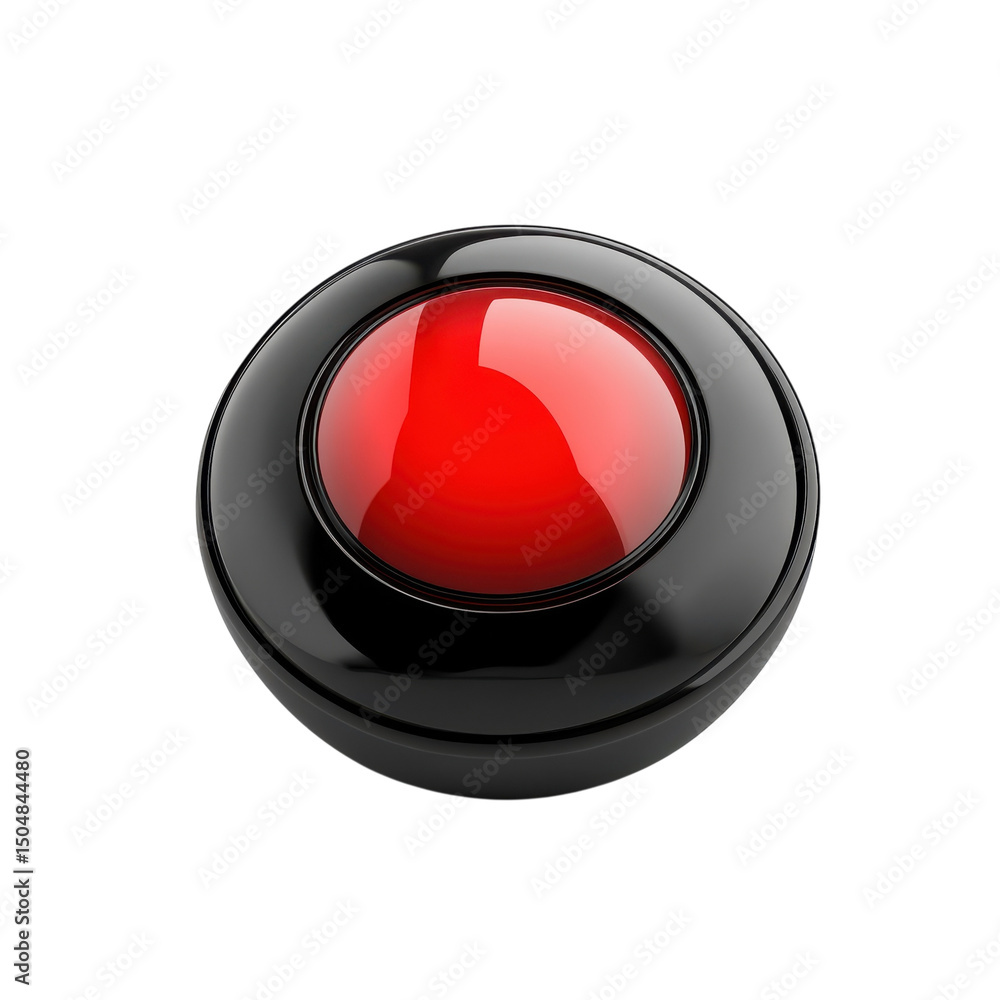 Poster a gleaming red power button awaits activation encased in sleek black on transparent background
