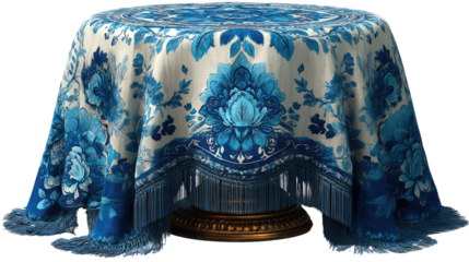 Elegance of Textile Table: a detailed close-up of an exquisitely patterned fabric draped artfully over an antique table, each detail evokes sense of artistry and craftsmanship.