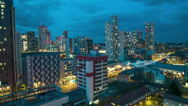Beautiful city with skylines , traffic flow on track on night time , Hyper lapse , parallax shot , London UK