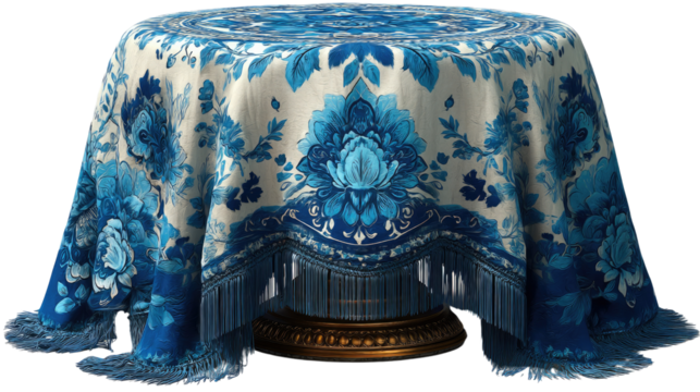 Elegance of Textile Table: a detailed close-up of an exquisitely patterned fabric draped artfully over an antique table, each detail evokes sense of artistry and craftsmanship.
