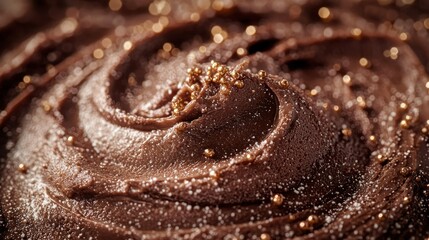 Close-up swirls of rich chocolate frosting
