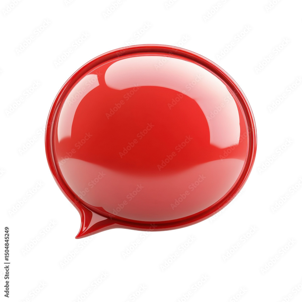 Poster vibrant red speech bubble icon representing dynamic communication and on transparent background