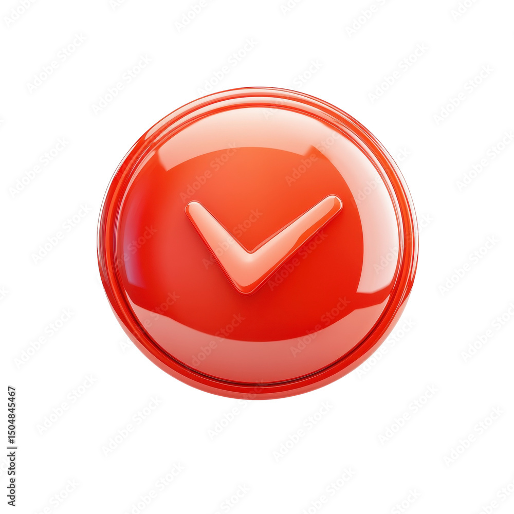 Aufkleber a bright glossy red checkmark button symbolizing success and approval on transparent background