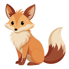 A small, pale fox with pointed ears and a fluffy tail sits against a white background, looking slightly to the side.