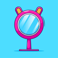 Obraz premium Draw cute pink mirror with handle illustration cartoon vector isolated. Hand mirror illustration with flat style design
