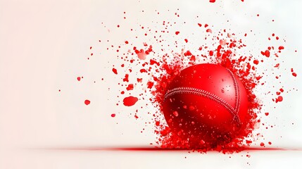 Red cricket ball explodes in a burst of red debris