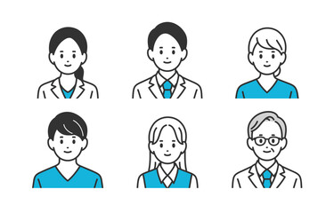 医者･看護師･医療事務の男女上半身セット【人物ベクターイラスト素材】