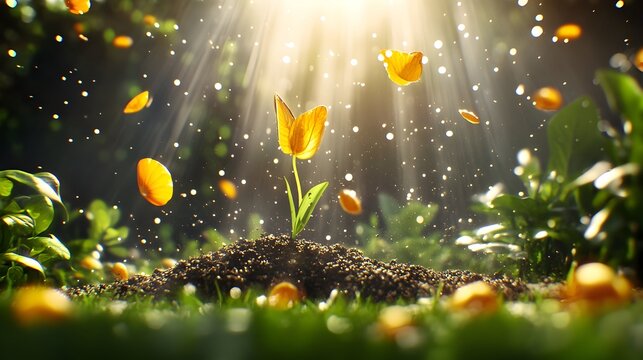 Radiant yellow tulip sprouting