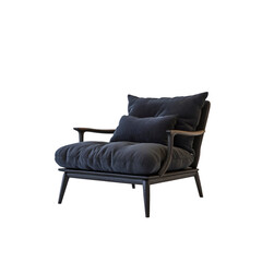 Modern Dark Gray Velvet Armchair with Wooden Legs and Cushions