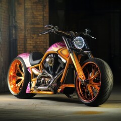 Artistic Chrome Motorcycle with Customized Paint Job and Wheels