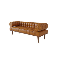 Elegant Brown Leather Chesterfield Sofa with Rolled Arms - Mid-Century Modern Design
