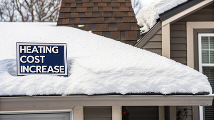 Rising heating cost impacts housing during winter with snow covering residential roof