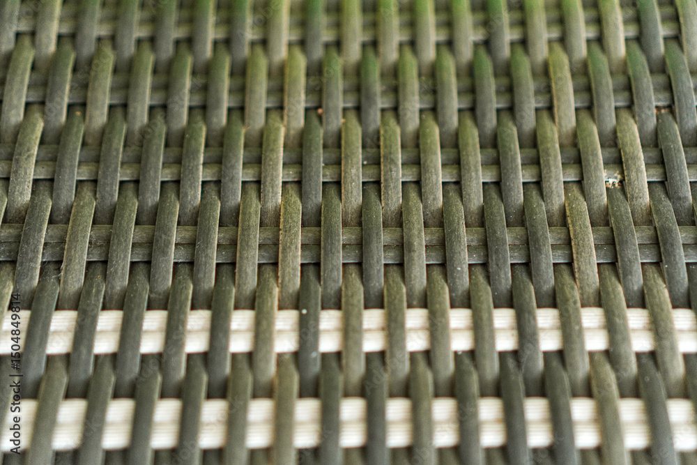 Poster a textured weaving of synthetic fibers presents a detailed close-up of a complex pattern. the interl