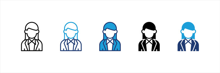 Female Employee Multi Style Icon Set