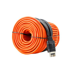 Rolled Orange and Black Electrical Cable with Connector