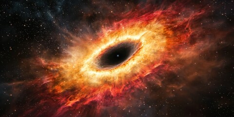 A black hole at the center of a vibrant, energy-filled nebula