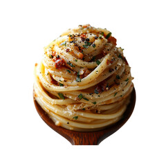 Delicious Aglio e Olio Spaghetti on a Wooden Spoon