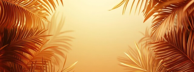 Golden palm leaves framing a warm, radiant background.