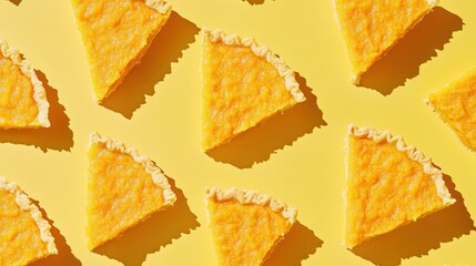 Pattern of Pumpkin Pie Slices on Yellow Background