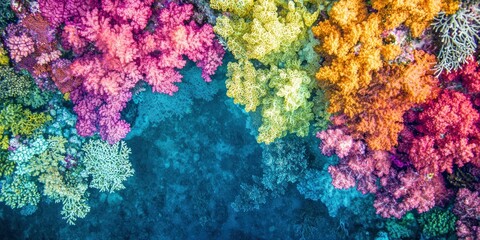 A breathtaking aerial view of a coral reef, showing the vivid contrast between deep and shallow waters