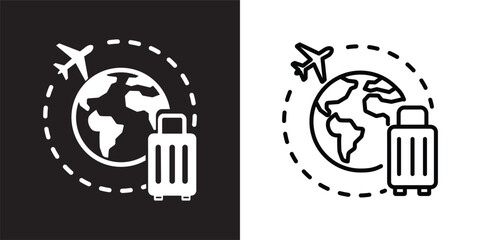 Travel solid and thin line web icon Vector illustration set