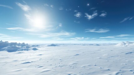 Vast snowscape under a bright, clear sky.