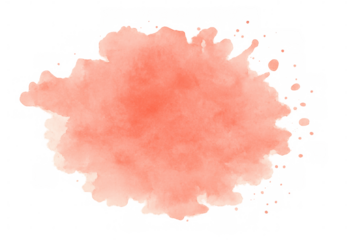 Vivid coral watercolor splash spreading across transparent surface, revealing dynamic artistic texture with organic paint blending