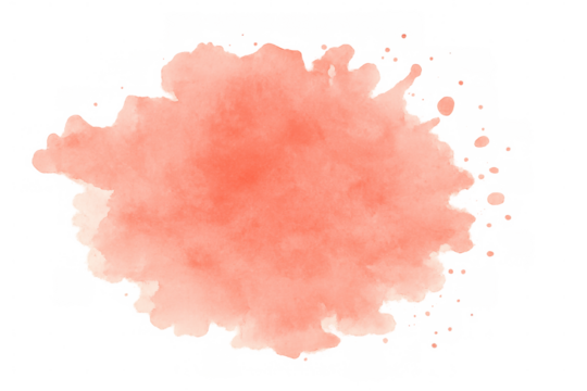 Vivid coral watercolor splash spreading across transparent surface, revealing dynamic artistic texture with organic paint blending