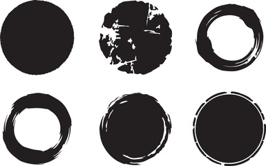 Grunge black circular rough label badge frame background element set. Vector illustration