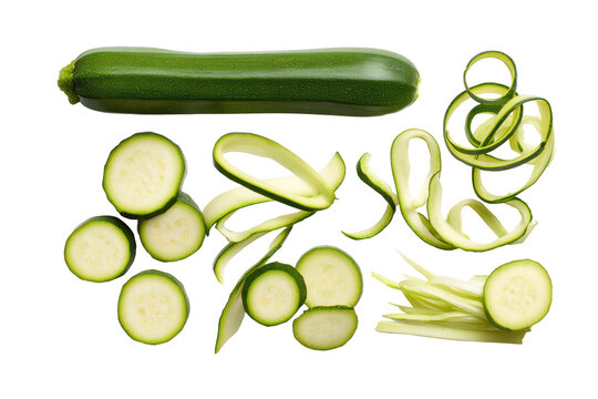 Sliced zucchini sticks angled dynamically for snack-box visuals and colour-blocking design studies