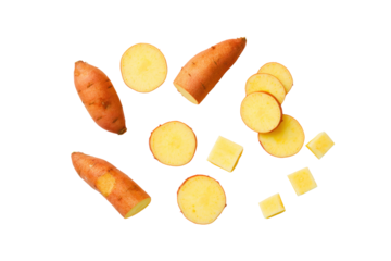 Yam medallions overlapping to convey depth—perfect for infographic layers and health-blog hero images