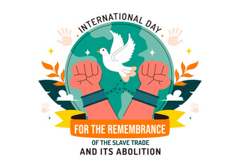 Vector Illustration for the International Day for the Remembrance of the Slave Trade and Its Abolition Featuring a Handcuff and a Dove in a Background
