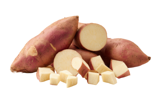 Yam wedges fanned elegantly to illustrate portion control in diet plans and plant-based cookbook layouts
