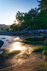 sunset on the beach in front of a Shirayama Shrine, Itoshima, Fukuoka, Japan