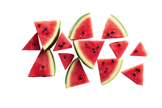 Triad of watermelon chunks arranged for kids’ nutrition materials and playful menu graphics