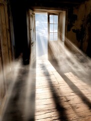 Obraz premium Sunlight streaming through open door in old room