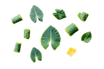 Finely chopped purple taro leaves on transparent background perfect for vegetarian curry infographics