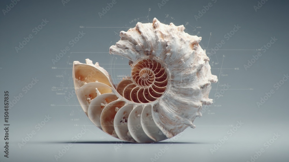 Poster quantum timed fibonacci spiral projection tool icon concept demonstrating mathematical patterns and 