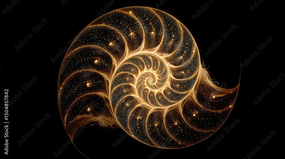 Poster quantum timed fibonacci spiral projection tool icon concept demonstrating mathematical patterns and 