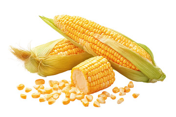 Whole sweet-corn ear with husk removed isolated on transparent background elevates farm-to-table meal-kit art