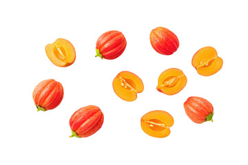 Whole Surinam cherry with ribbed lobes isolated on transparent background adds tropical nostalgia to cocktail-shrub labels