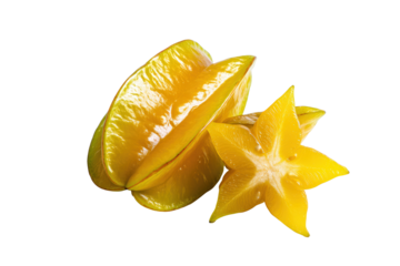 Green starfruit half isolated on transparent background perfect for nutrient-density infographic call-outs